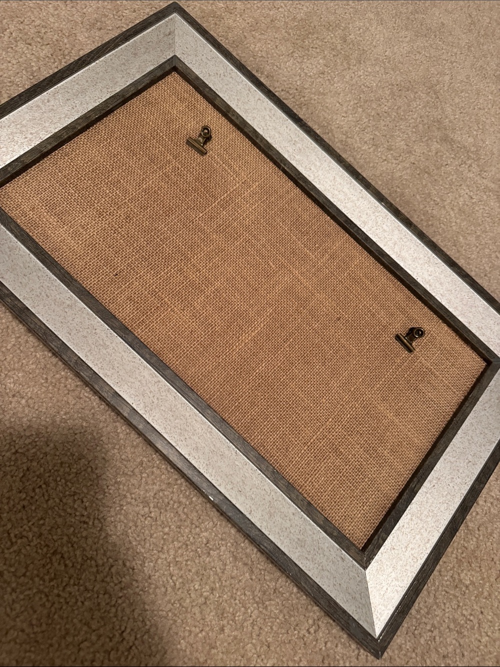 Burlap Bulletin Frame with Silver Accent - Home Accents, 2 attached clips.